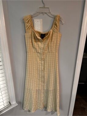 Sleeveless Yellow Gingham Midi Dress